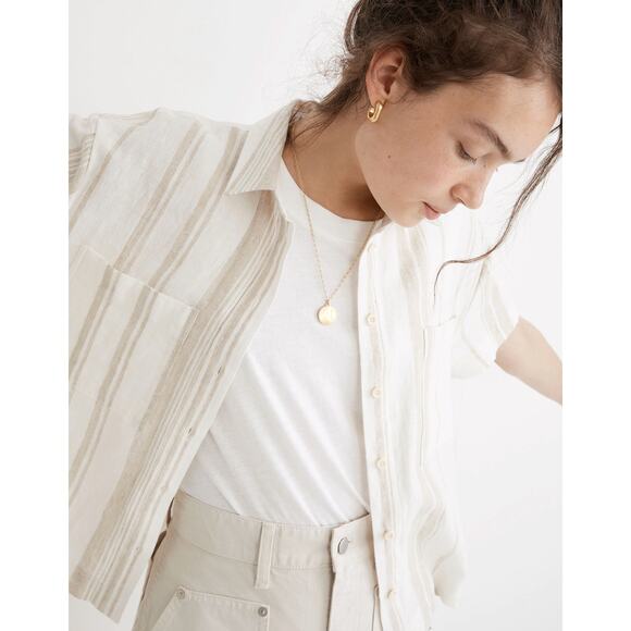 Madewell Linen-Blend Safari Shirt: Undyed Edition Natural Button Up Short Sleeve - Picture 4 of 10